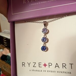 Silver Necklace with Blue and Purple Pendants